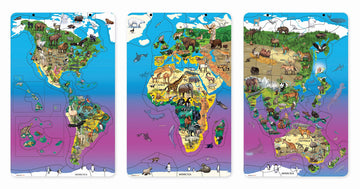 Dowling Magnets Animal Magnetism Magnetic Wildlife Map Puzzle Bundle, Set Of 3 Puzzles: North America & South America, Eurasia & Africa, Asia & Australia (Per Puzzle: 11.50 Inches W X 18 Inches H)