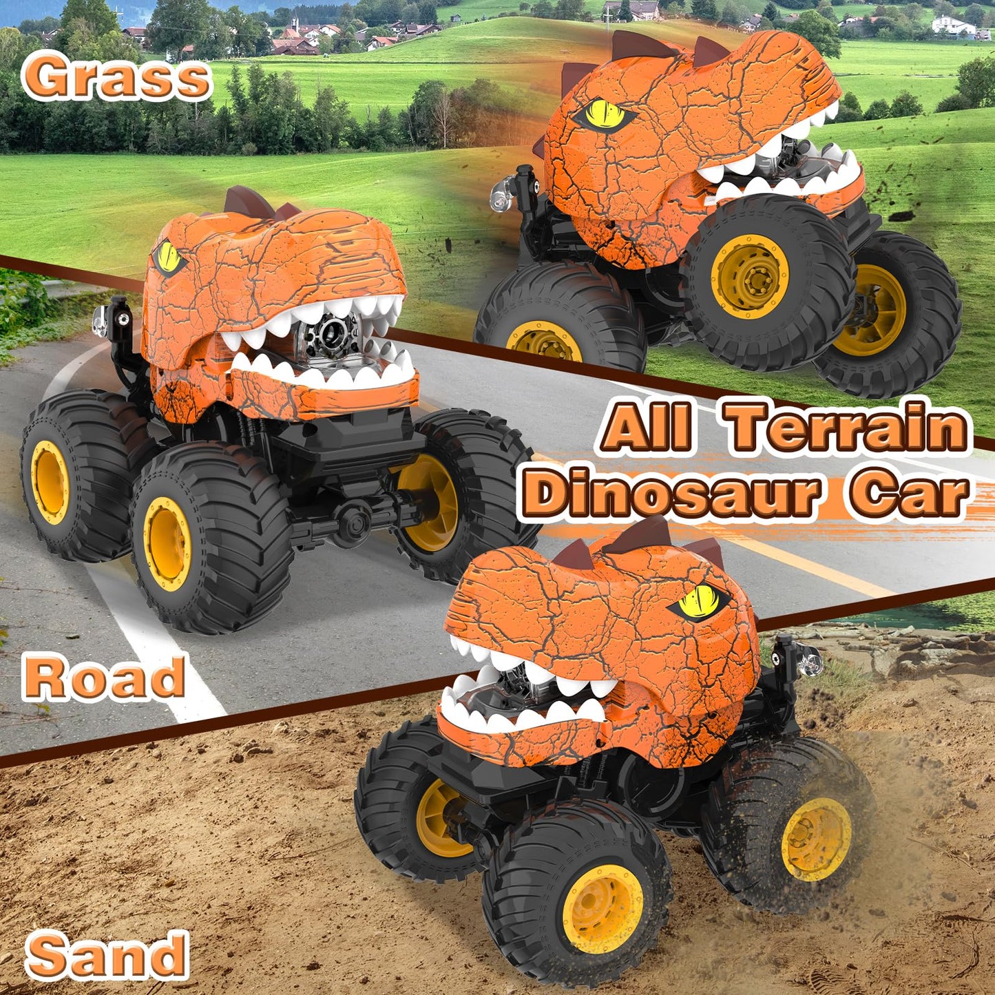 Dinosaur Remote Control Car - RC Car Toys for 4 5 6 7 8 Year Old Boys, 2.4Ghz RC Drift Monster Truck, 360Rotating Stunt Car with