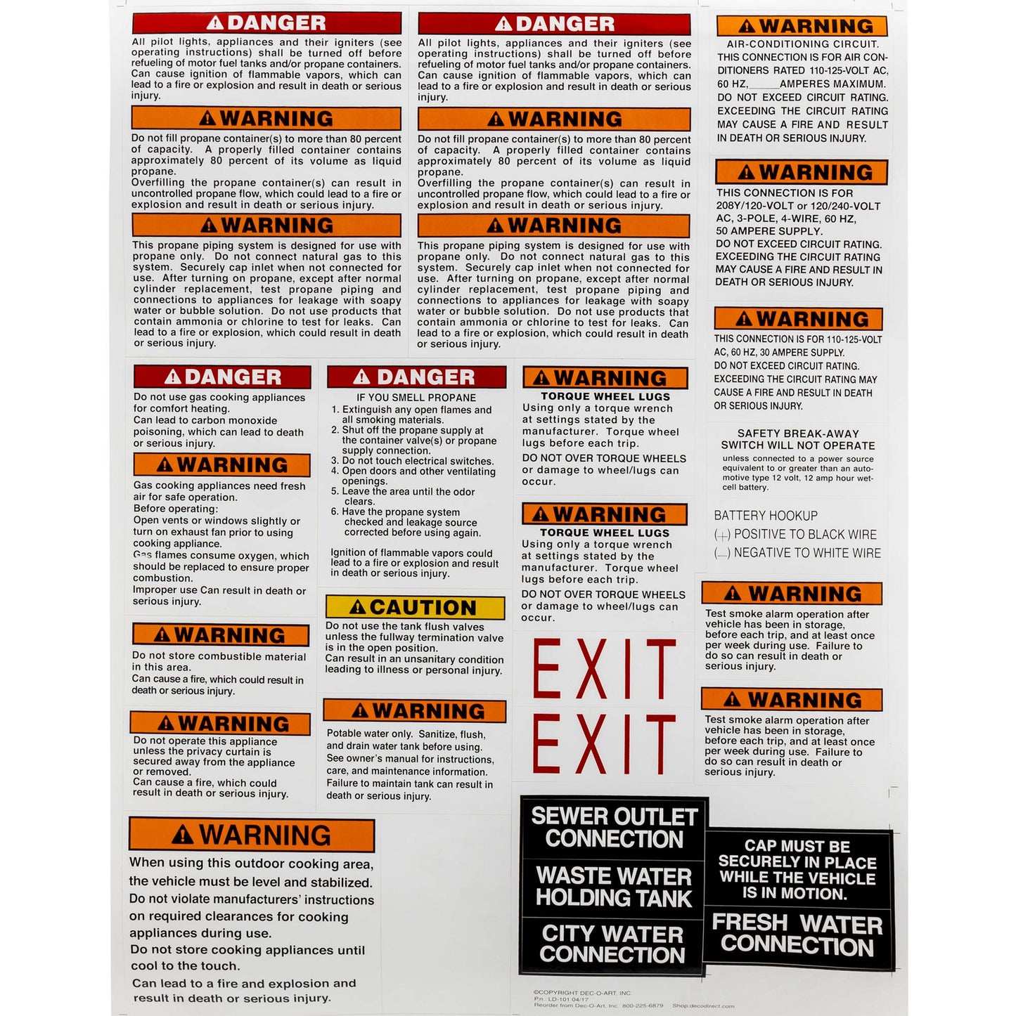 Recpro Rv Safety Sticker Sheet | Rvia Compliant | Meets Csa Requirements