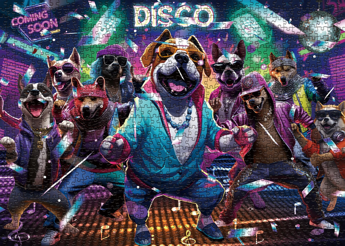 Funny Dog Puzzles 1000 Pieces For Adults, Animal Dogs Jigsaw Puzzles Hip Hop, Dance Puppy Bulldog Jigsaw Puzzle Collage Puzzles