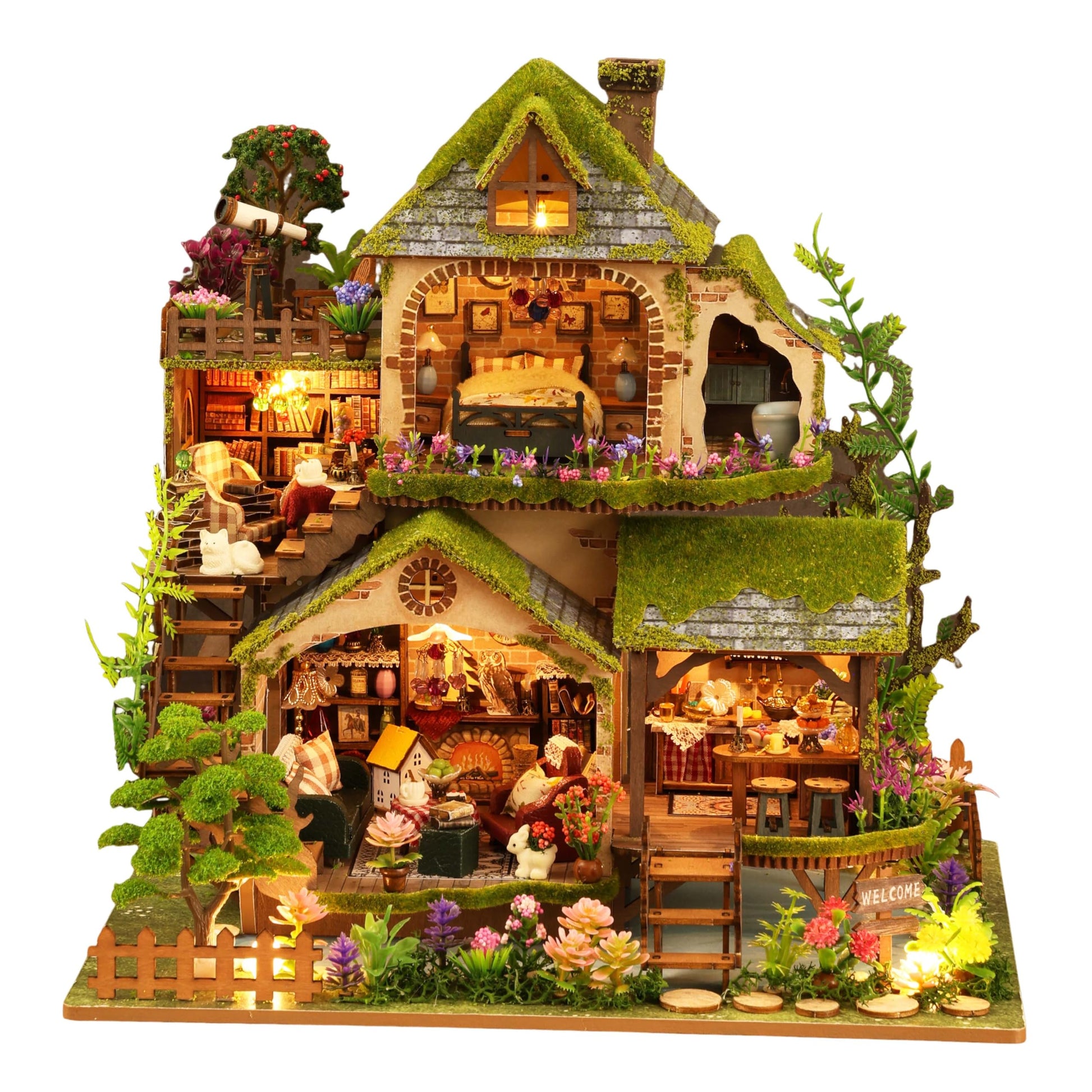 RHZN Miniature House Kit  Dollhouse Kit  Miniature Kit  DIY Mini House Building Kit for mature-themed Teen  Forest Adventure