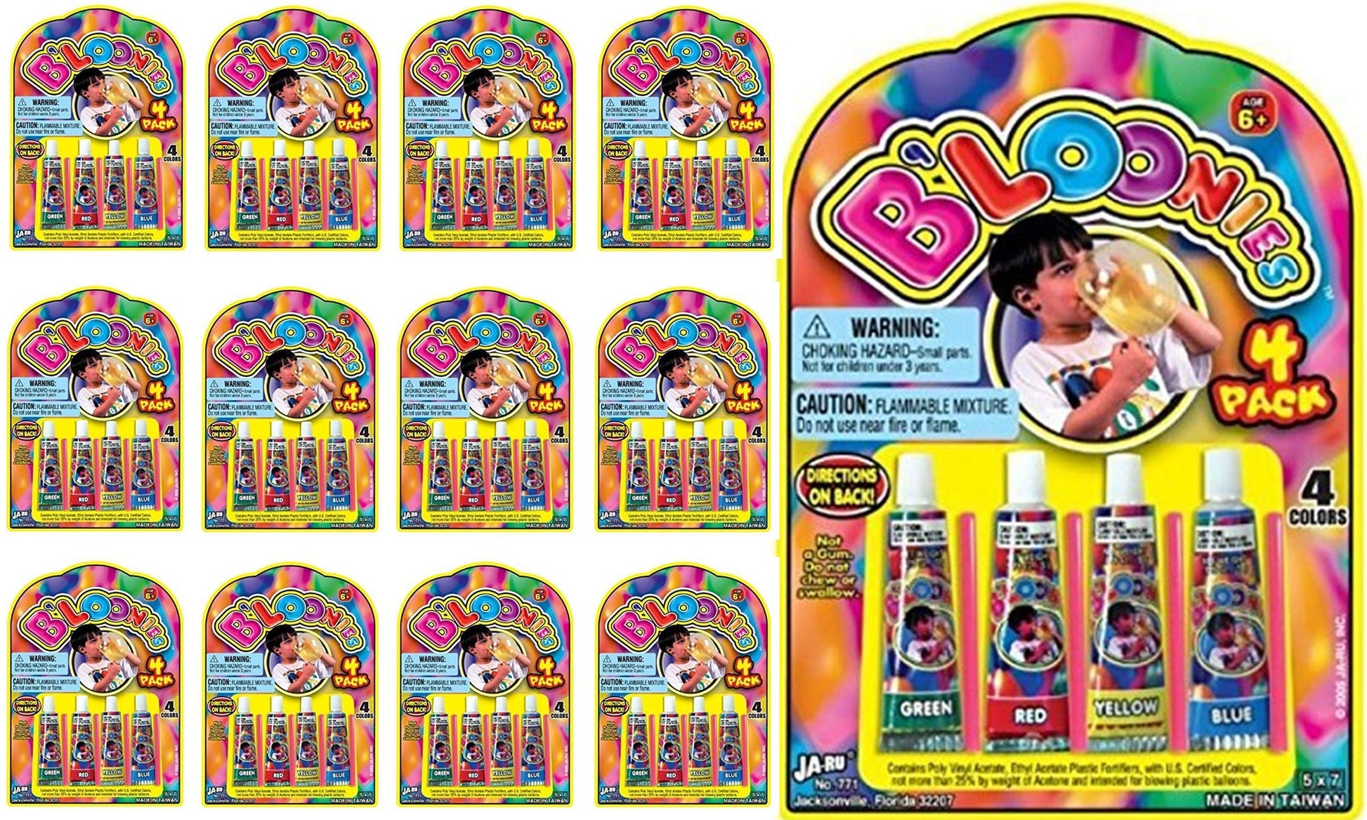 Ja-Ru B'Loonies Plastic Balloons Variety 4 (48 Tubes In 12 Packs) Great Original Bloonies Bubble Making Toy Classic Retro Toys Fok Kids And Adults. Fidget Toy Party Favor For Kids Birthdays. 771-12A