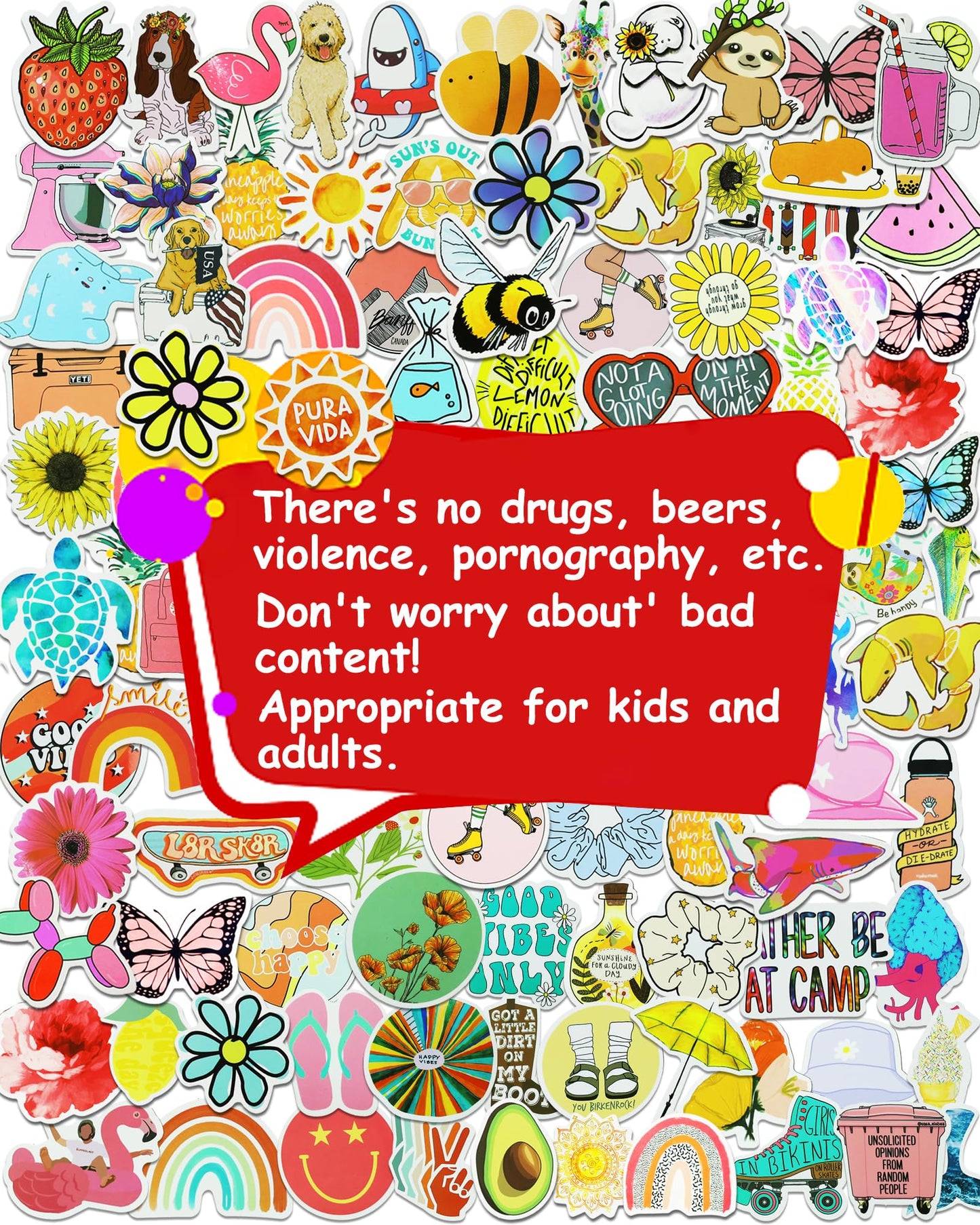 Eoaod 200Pcs Waterproof Vinyl Stickers for Kids - Colorful Aesthetic Stickers for Water Bottles, Laptops, and Skateboards
