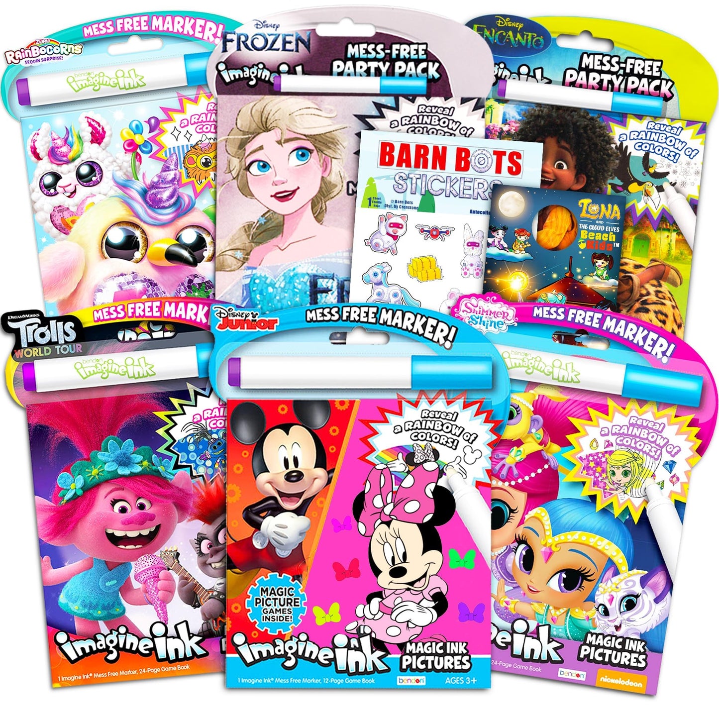 Bendon Publishing Imagine Ink Coloring Book Set for Girls - 6 No Mess Books & Stickers, Multiple Colors, Perfect for Parties