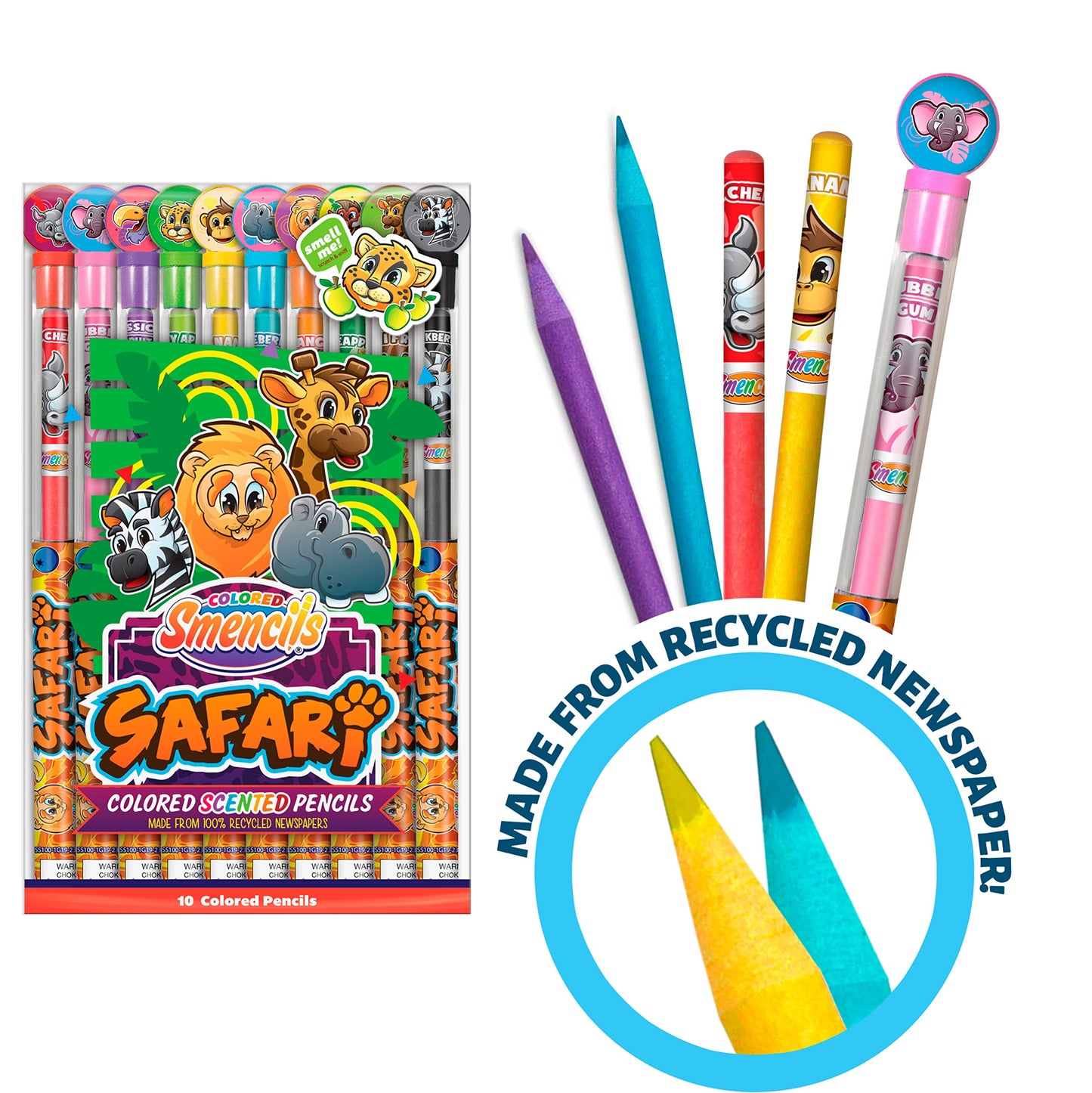 Scentco Safari Colored Smencils - Gourmet Scented Colored Pencils, Recycled Newspaper, 10 Count, School Supplies, Classroom Rewards