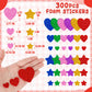 300 PCS Valentines Stickers, Foam Heart Stickers, Glitter Valentine Decor, Self-Adhesive Star Heart Stickers for Kids in Purple