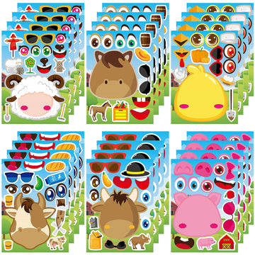 Dorgua Farm Themed Make-A-Face Sticker, Make A Farm Animals Stickers For Kids Boys, Diy Craft Stickers Make Your Own Pigs Cows S