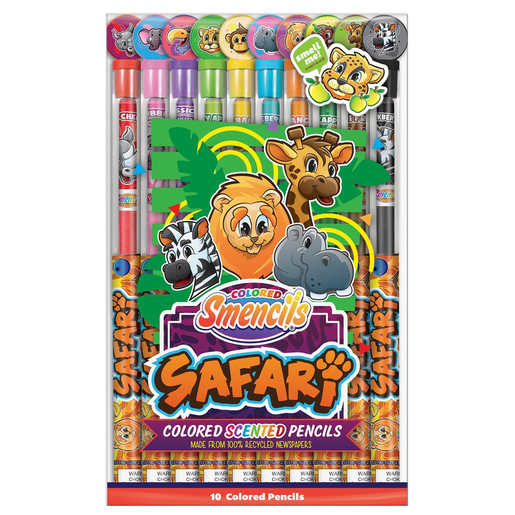 Safari Colored Smencils - Gourmet Scented Colored Fun Pencils - Made from Recycled Newspapers, 10 Count - Gifts for Kids, School
