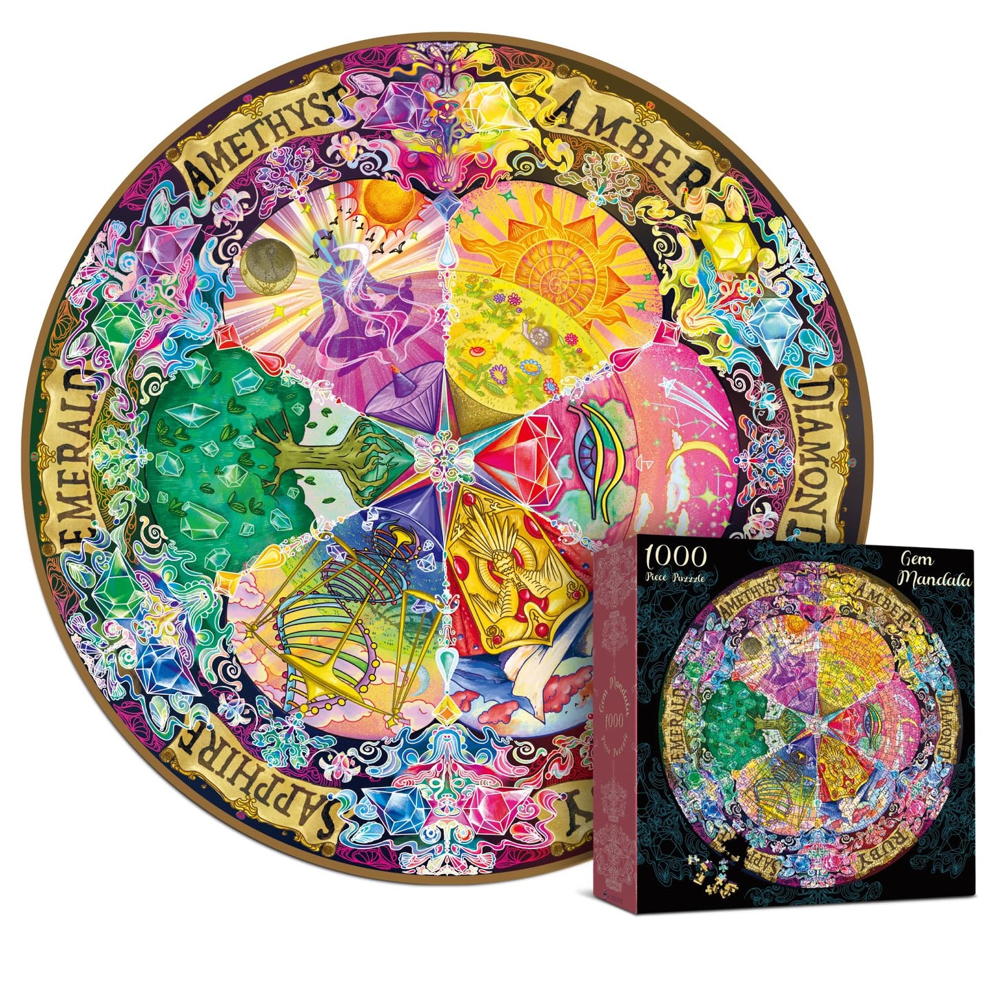 Antelope 2 in 1 1000 Piece Puzzle Bundle - Hue Wormhole & Gem Mandala - Cardboard Jigsaw Puzzles