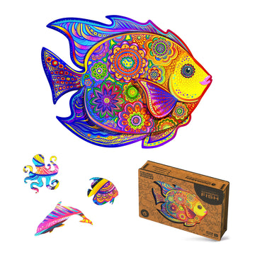 Unidragon Wooden Jigsaw Puzzles - Shining Fish, 106 Pcs, Small 9.1'X7.1', Beautiful Gift Package, Unique Shape Best Gift For Adults And Kids