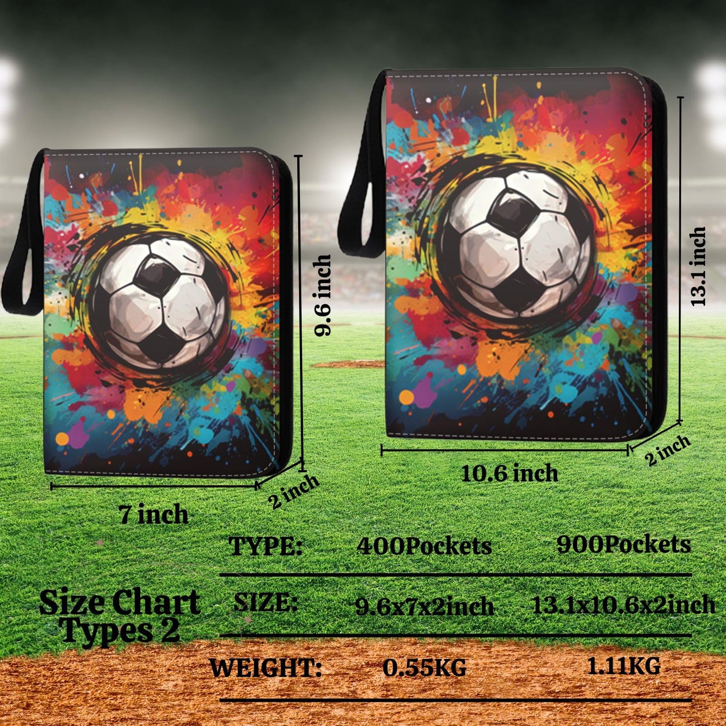 Soccer Card Binder 900 Pockets - Soccer Card Binder with Sleeves  Soccer Trading Cards Binder Collectible Trading Card Albums Organizer Case Fits 900 Cards with 50 Removable for Sports Game Cards