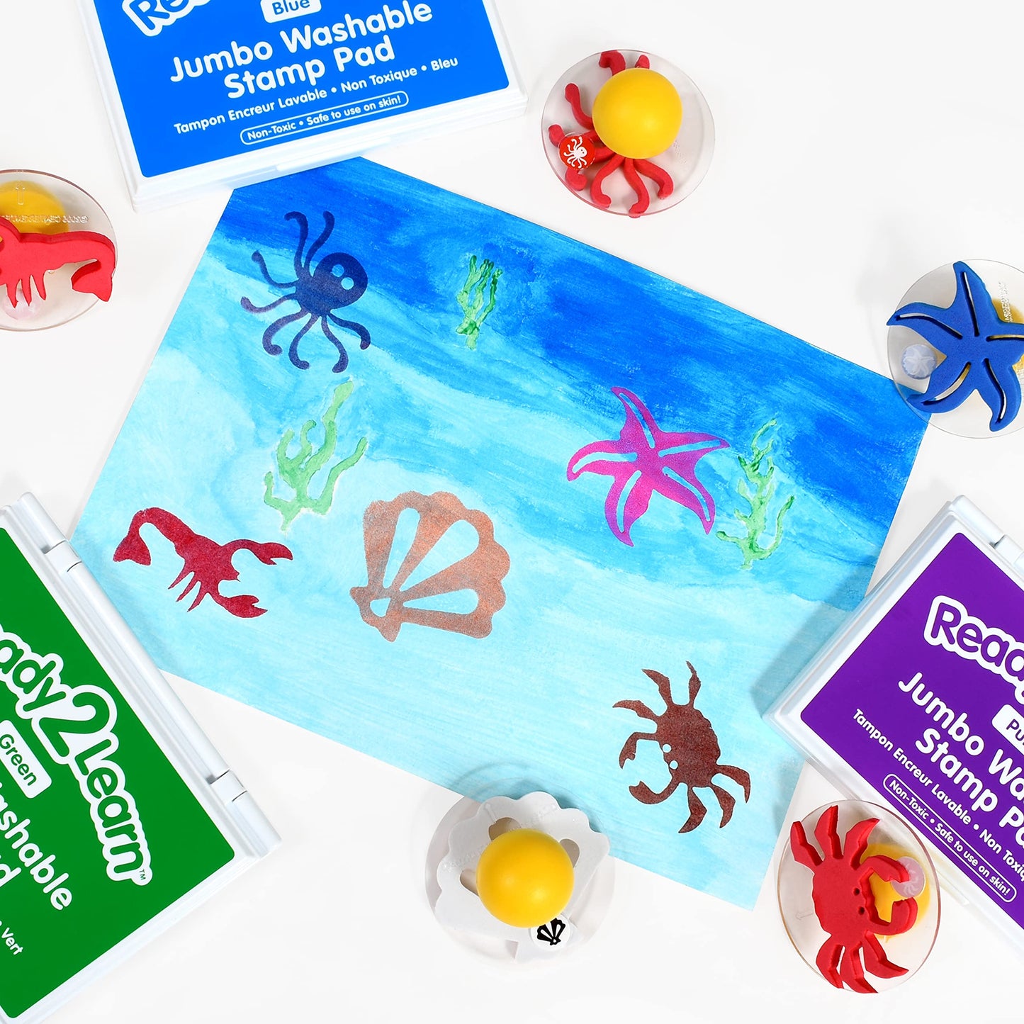 READY 2 LEARN Giant Stampers - Sea Creatures - Set of 10 - Easy to Hold Foam Stamps for Kids - Arts and Crafts Stamps for Displa