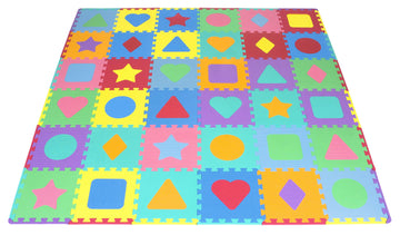 Prosource Kids Foam Puzzle Floor Play Mat With Shapes & Colors 36 Tiles, 12'X12' And 24 Borders