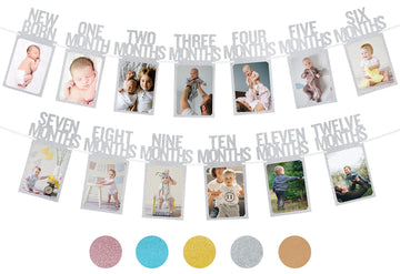 Partyhooman 1St Birthday Photo Banner For Baby From Newborn To 12 Months, First Birthday Decorations Girl Monthly Milestones Gar