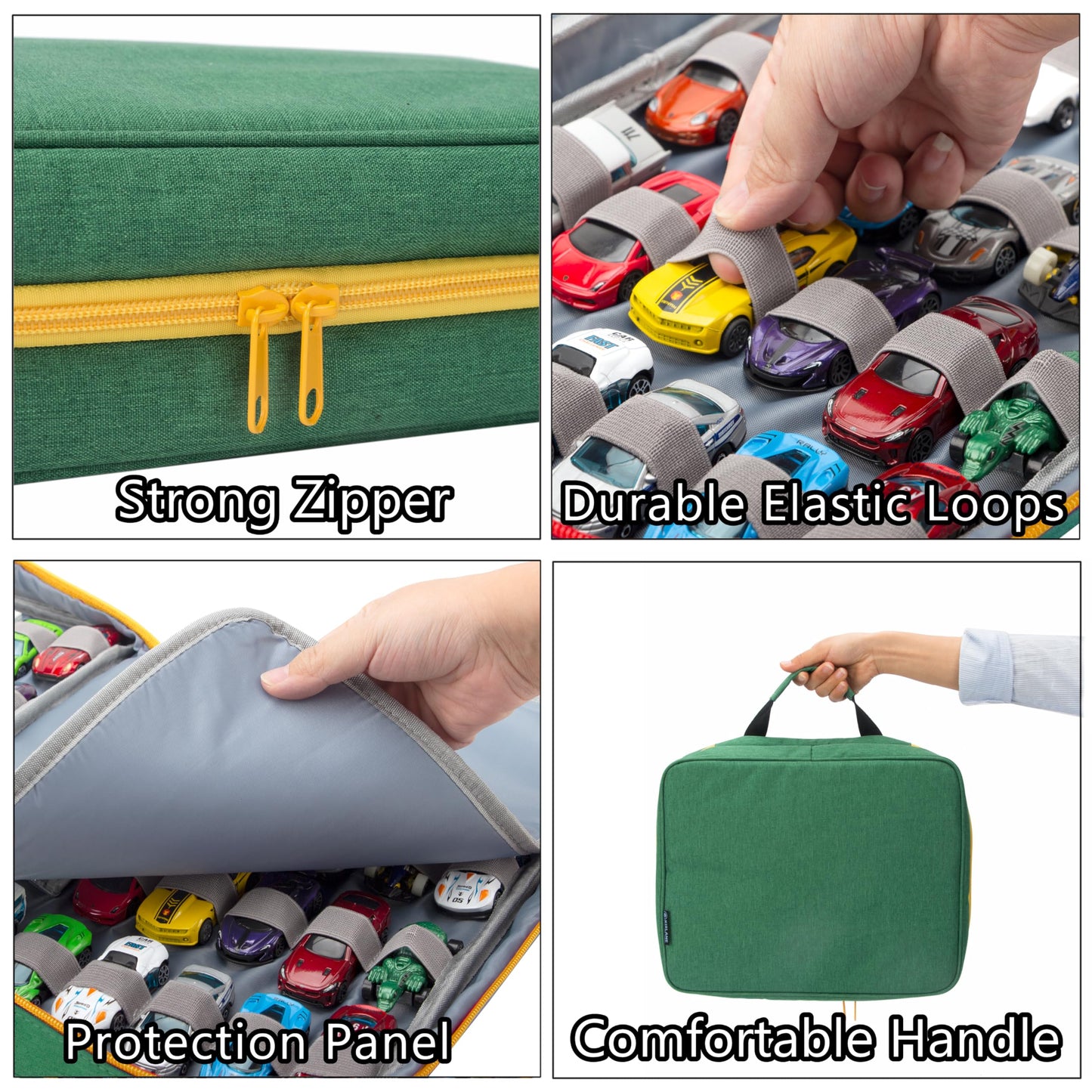 KISLANE Toy Car Storage Case - Holds 48 Cars, Green Polyester, Model KL20010
