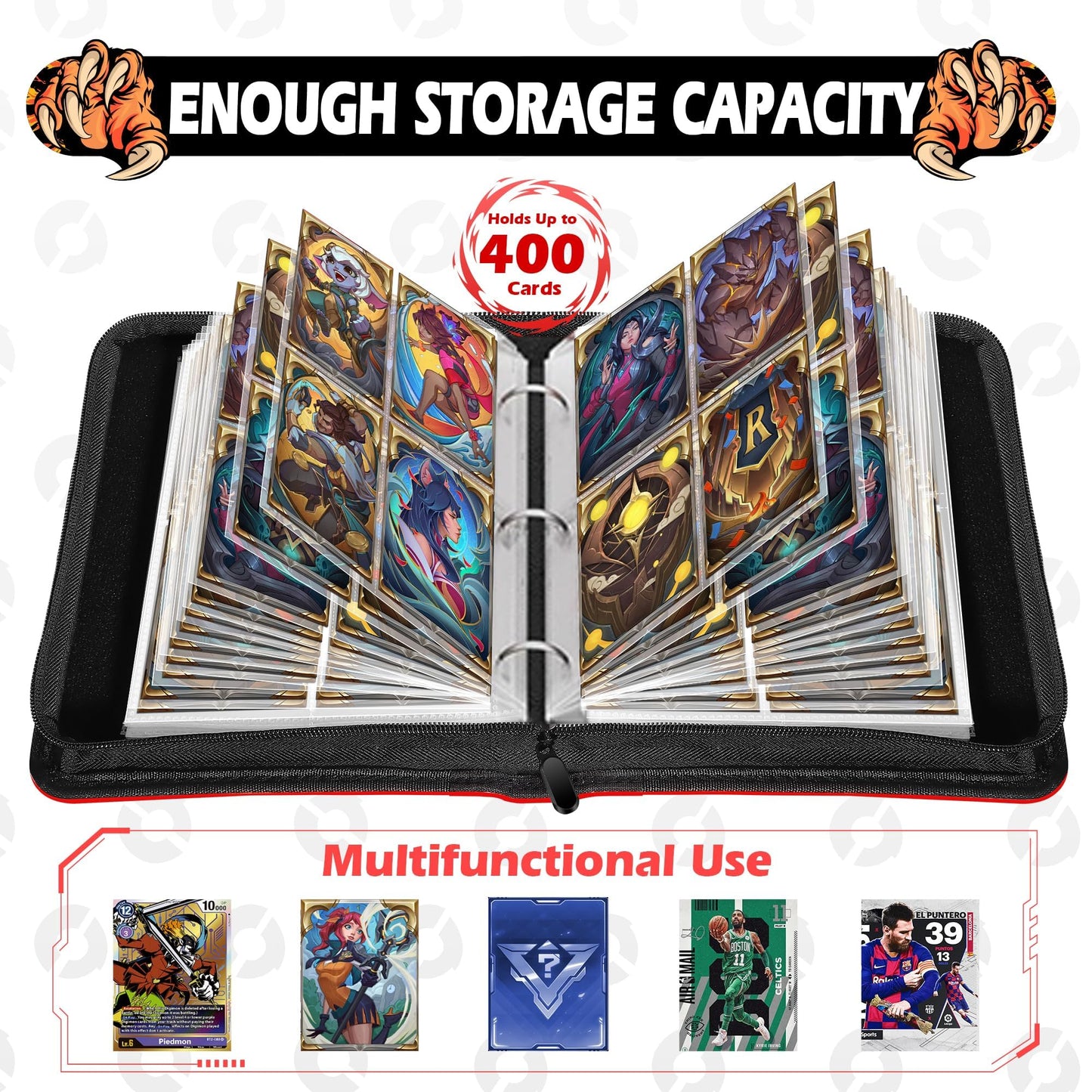 Card Binder 4 Pocket Gifts for Boys Girls  Waterproof 400 Pockets Card Holder Album with 50 Removable Sleeves for Trading Card - Binder Display Storage Carrying Case (Yellow)