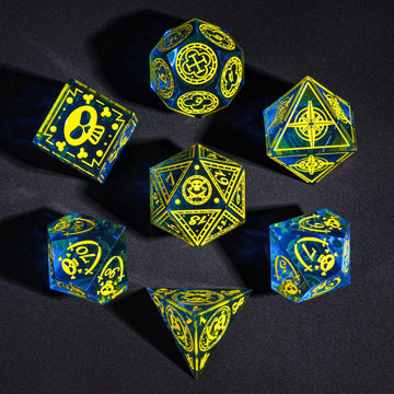 Cusdie 7-Piece Sharp Edges Dnd Dice Set With Pirate Design - Perfect For Tabletop Rpgs Board Games Gifting And Collecting(Blue W