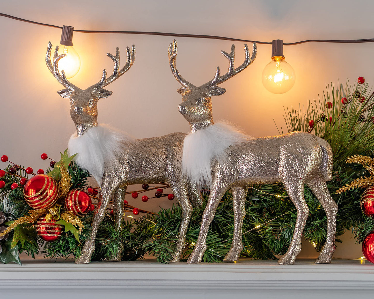 Ornativity Gold Glitter Christmas Reindeer - Xmas Holiday Party Deer Figurine Statues Dinner Tabletop Decorations Centerpiece Ma