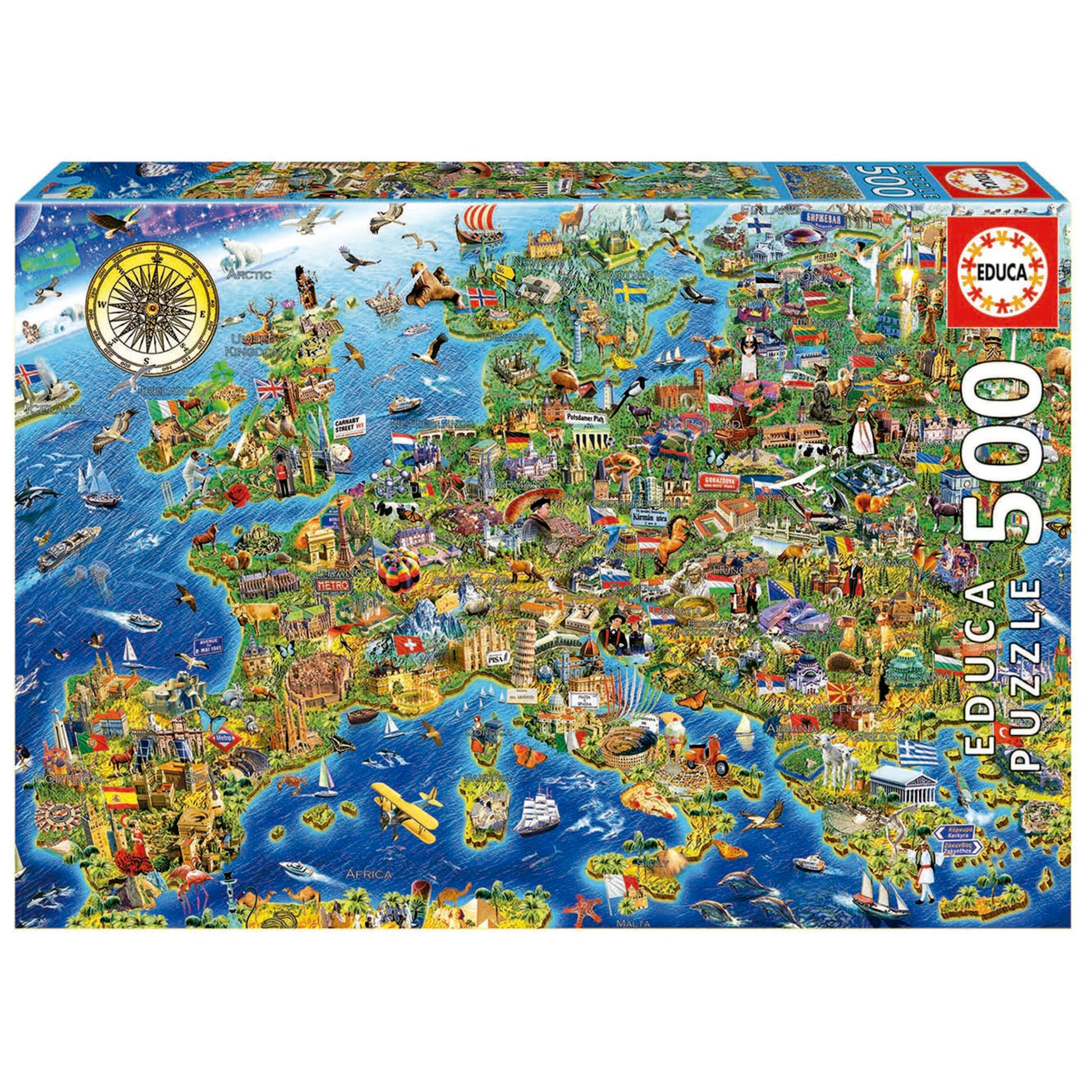Educa 17962  Crazy  500 Piece Puzzle for mature-themeds and Children from 10 Years  Map  Europe  Multicoloured