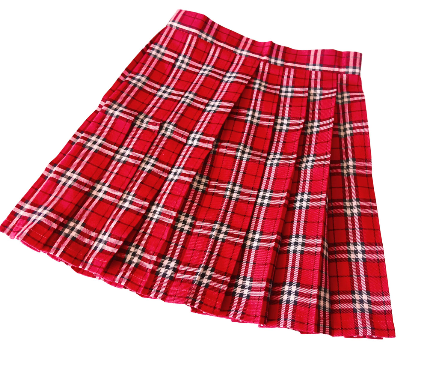 Beautifulfashionlife Women'S Japan School Plain Solid Pleated Costumes Skirts (M,Red White)