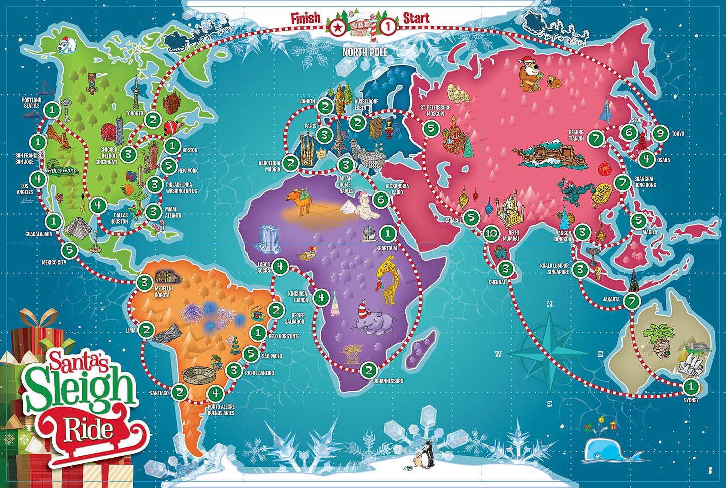 Santa's Sleigh Ride Educational Board Game - Red Plastic Christmas Fun