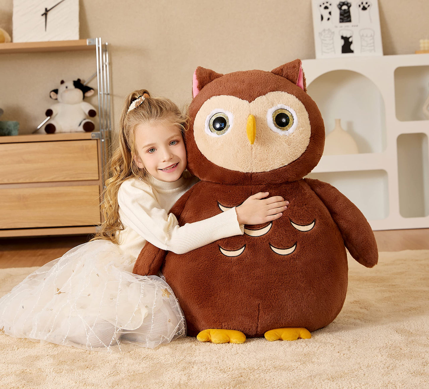 EARTHSOUND Giant Owl Plush Toy - Jumbo 23" Dark Brown Soft Polyester Stuffed Animal, Model 2236533, Perfect Gift for Kids