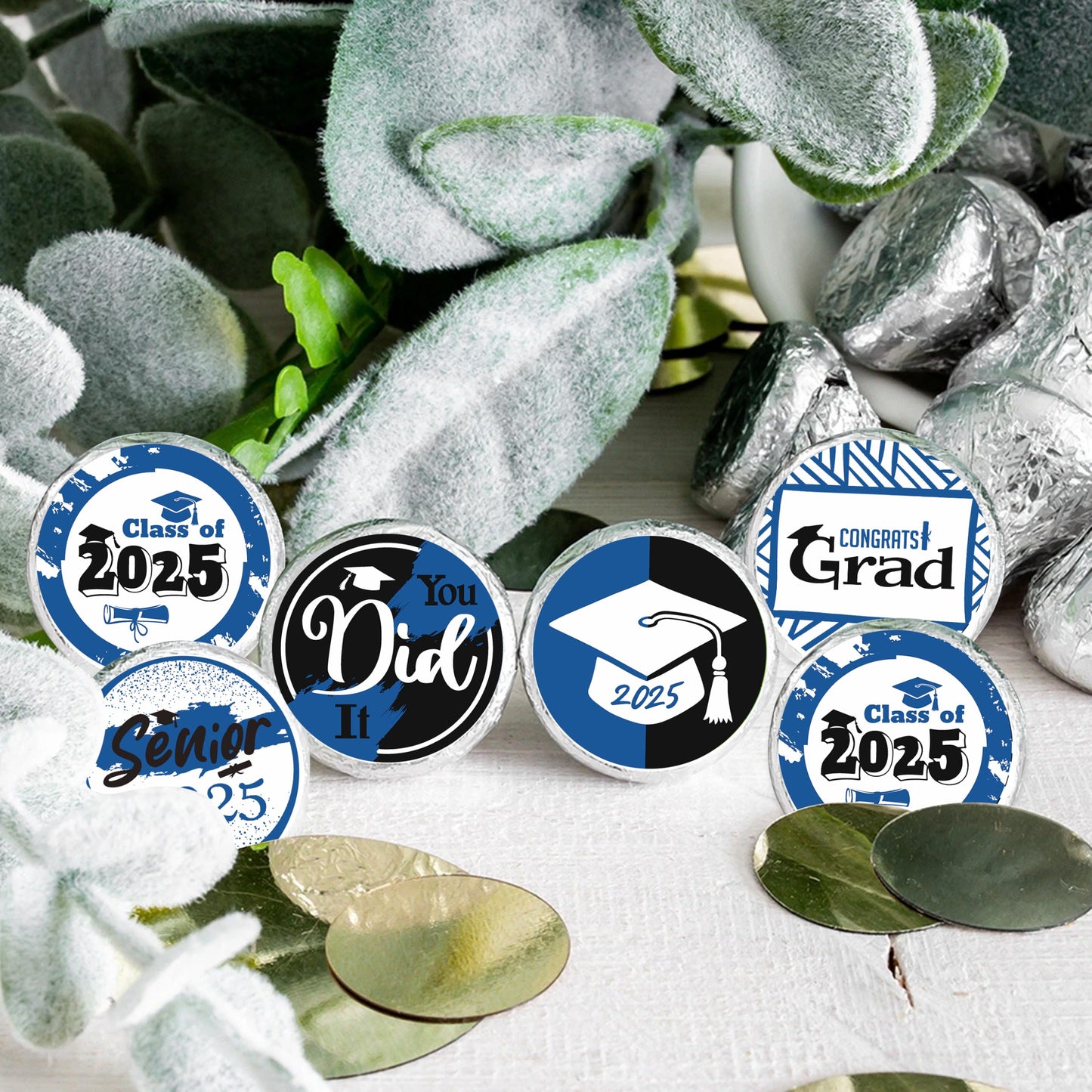 Black and Blue Grad Graduation Party Favors Stickers for Chocolate Kisses, Congrats Grad Stickers Graduation Candy Stickers,Clas