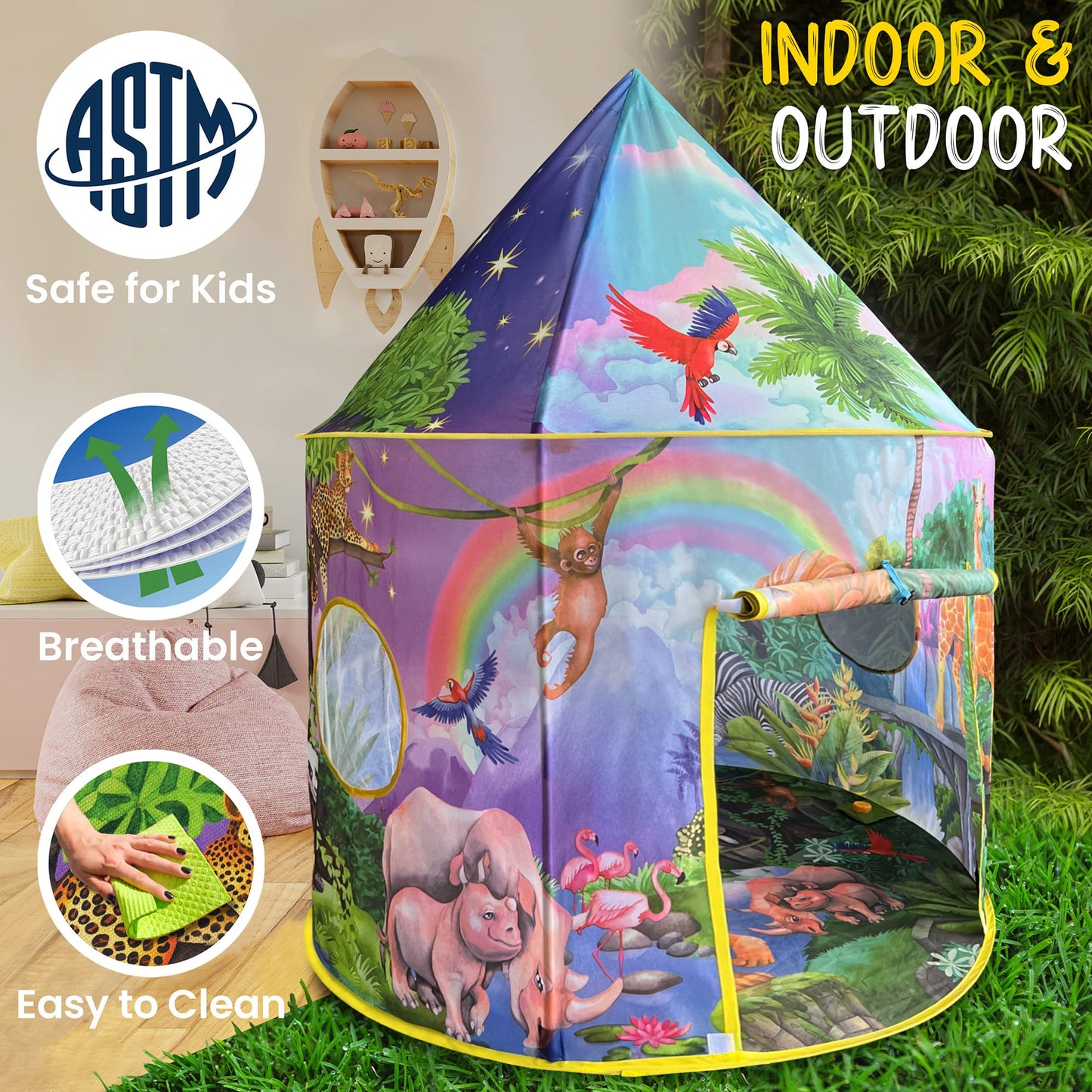 W&O Jungle Adventure Play Tent - Pop Up Indoor/Outdoor Tent with Animal Sounds - Model TOPGFH01 - Perfect for Kids