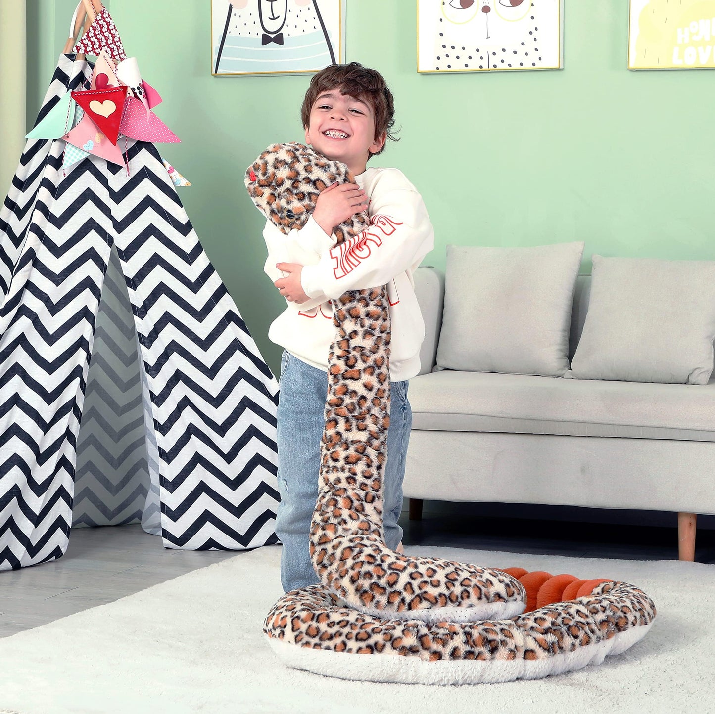 Ikasa Giant Snake Stuffed Animal Plush Toy,106' Large Rattlesnake Cute Jumbo Soft Toys,Huge Big Size Fluffy Plushy Fat Plushie,Gifts For Kids