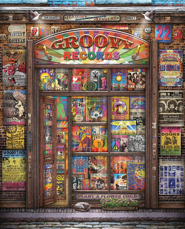 Springbok 1000 Piece Jigsaw Puzzle - Groovy Records Illustration, Multi-Color, Engineered Wood, Model 33-10822
