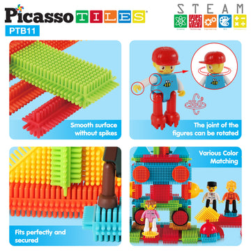 Picasso Toys Hedgehog Blocks 4 Family Action Character Figures Toddler Toy Construction Building Tile Block Expansion Pack Educa