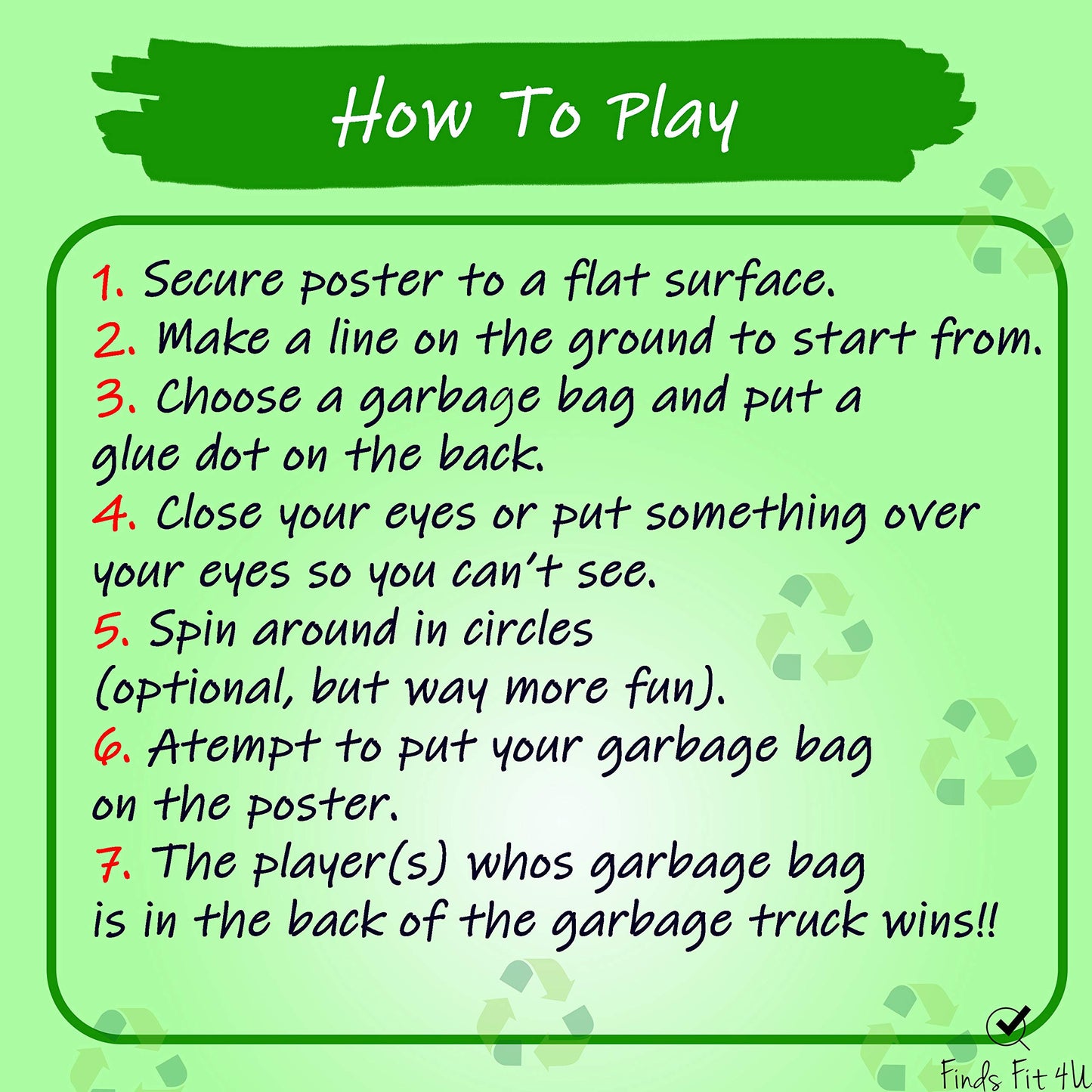 Finds Fit 4U Garbage Truck Party Game - Trash Truck Birthday Party Supplies -Fun for All Ages - Pin The Garbage on The Garbage T