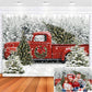 Avezano 8x6ft Christmas Vintage Red Truck with Tree Backdrop Winter Snowy Forest Tree Background Xmas Winter Holiday Family Kids