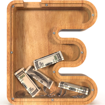 Sulevalt 12  Extra Large Wooden Letter Piggy Banks - Piggy Banks for Boys Girls Kids  Alphabet Money Banks with Initial E - Coin Banknote Bank Birthday/Christmas for Kids