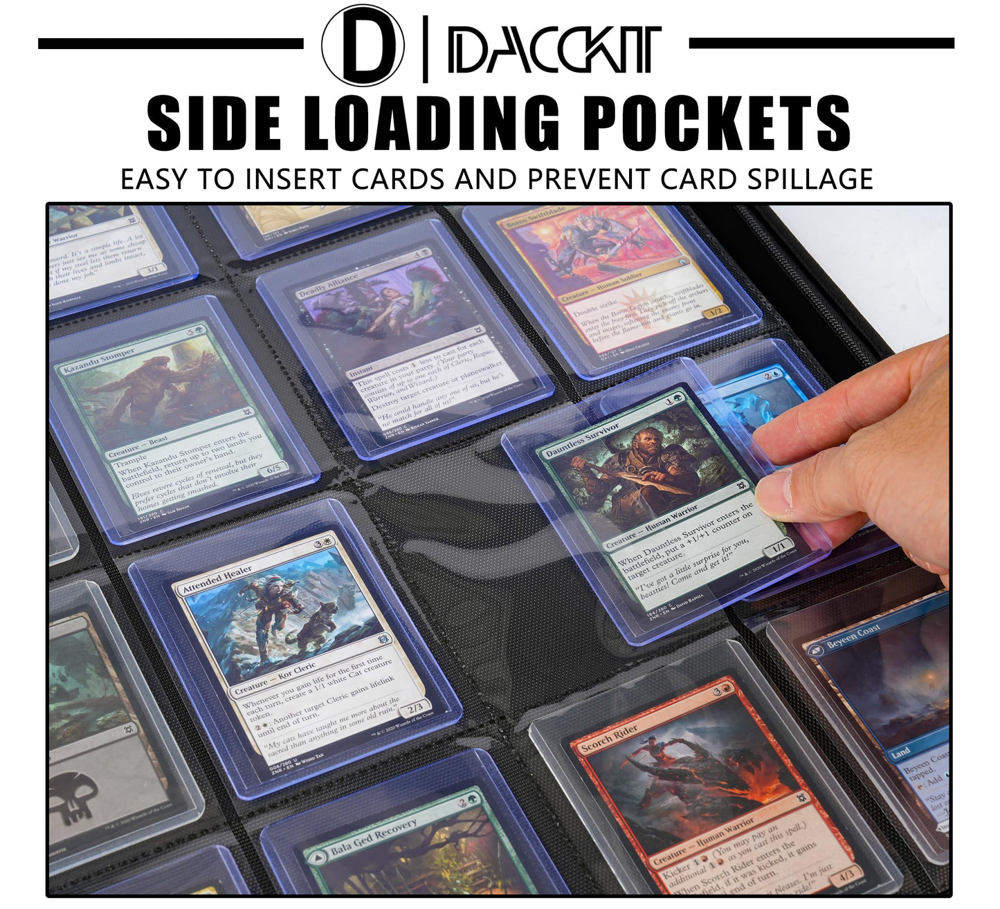 D DACCKIT Toploader Binder - 16-Pocket, Large, Navy Blue, Holds 640 Toploaders, Leather Model A for Trading/Sports Cards