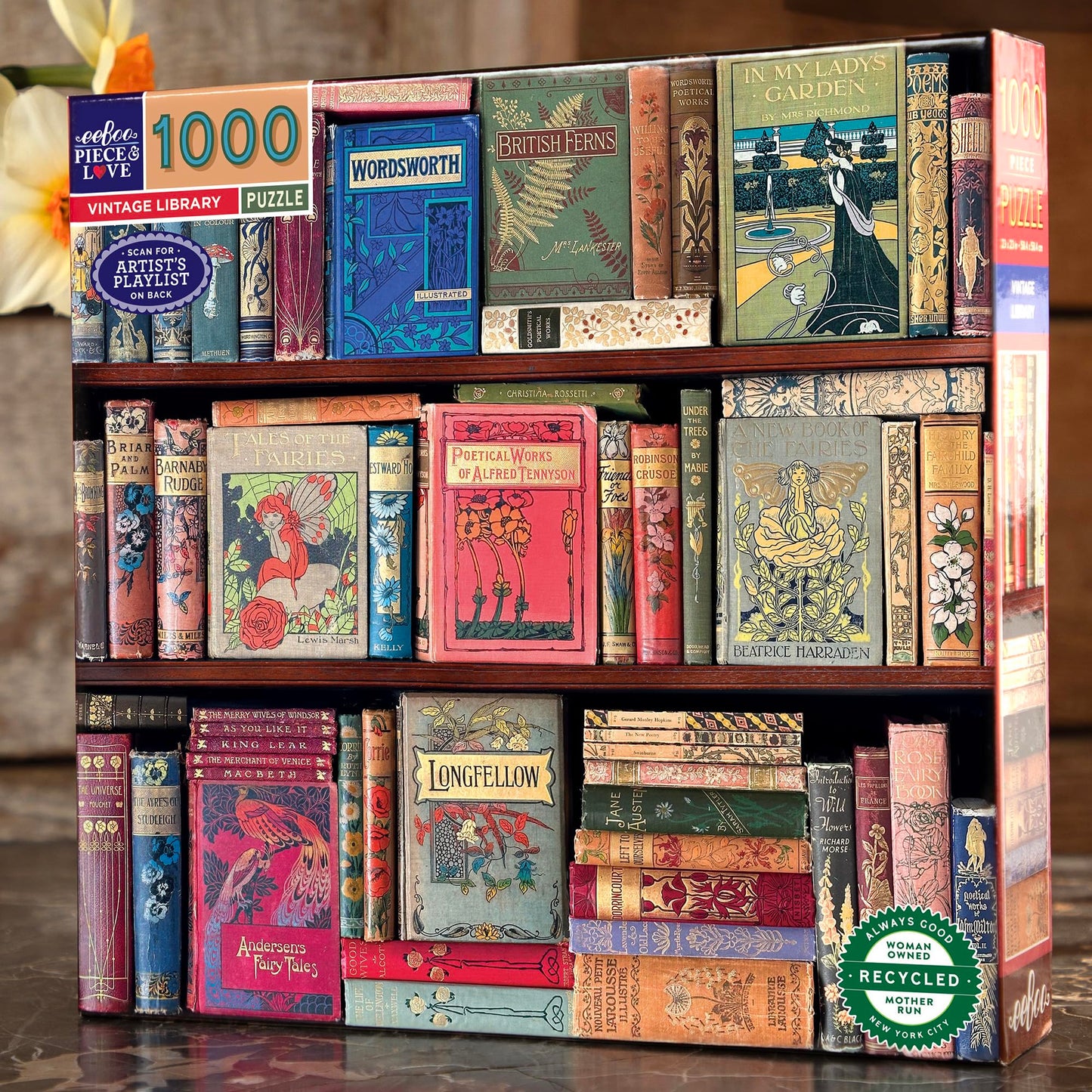 eeBoo Piece & Love: Vintage Library - 1000 Piece Puzzle - mature-themed Square Jigsaw  23x23  Includes Image Reference Insert  Glossy Pieces