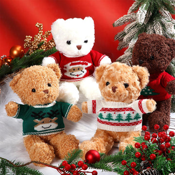 Glimin 4 Pcs Christmas Bear Stuffed Animals With Doll Clothes 12 Inch Cute Plush Bear With Removable Sweater Hoodie Xmas Doll Ac
