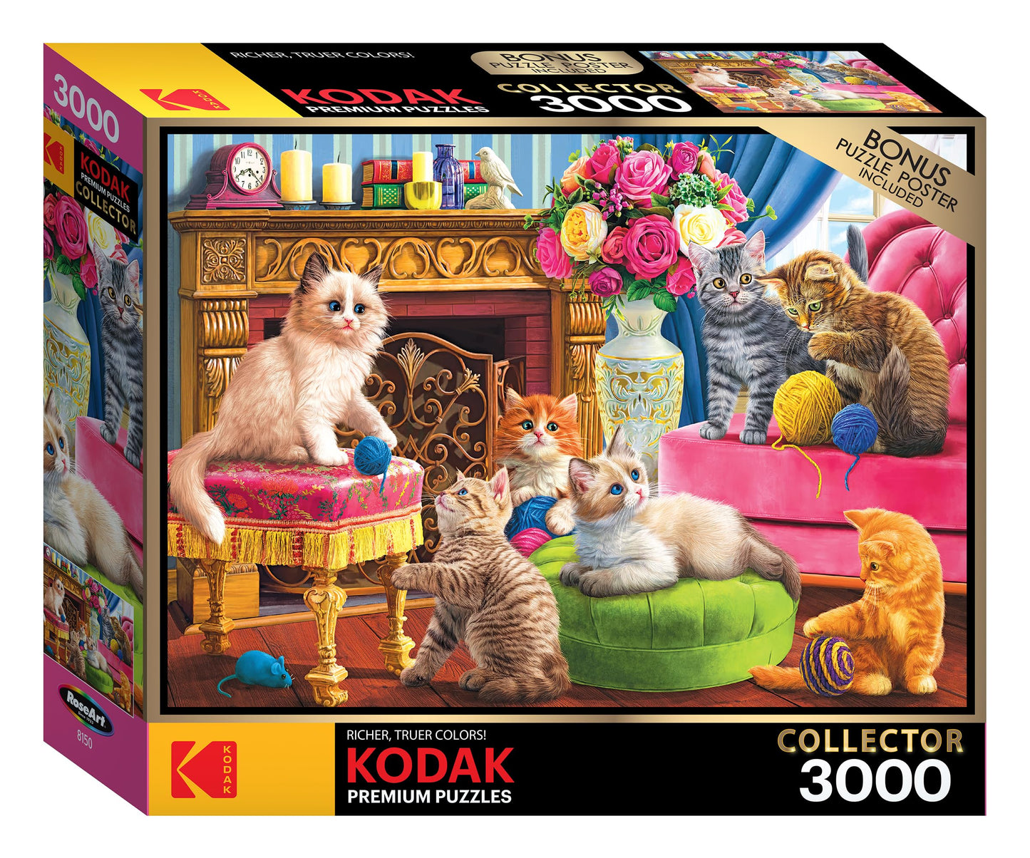 Roseart - Kodak Premium - Kittens By The Fireplace - 3000 Piece Jigsaw Puzzle For Adults