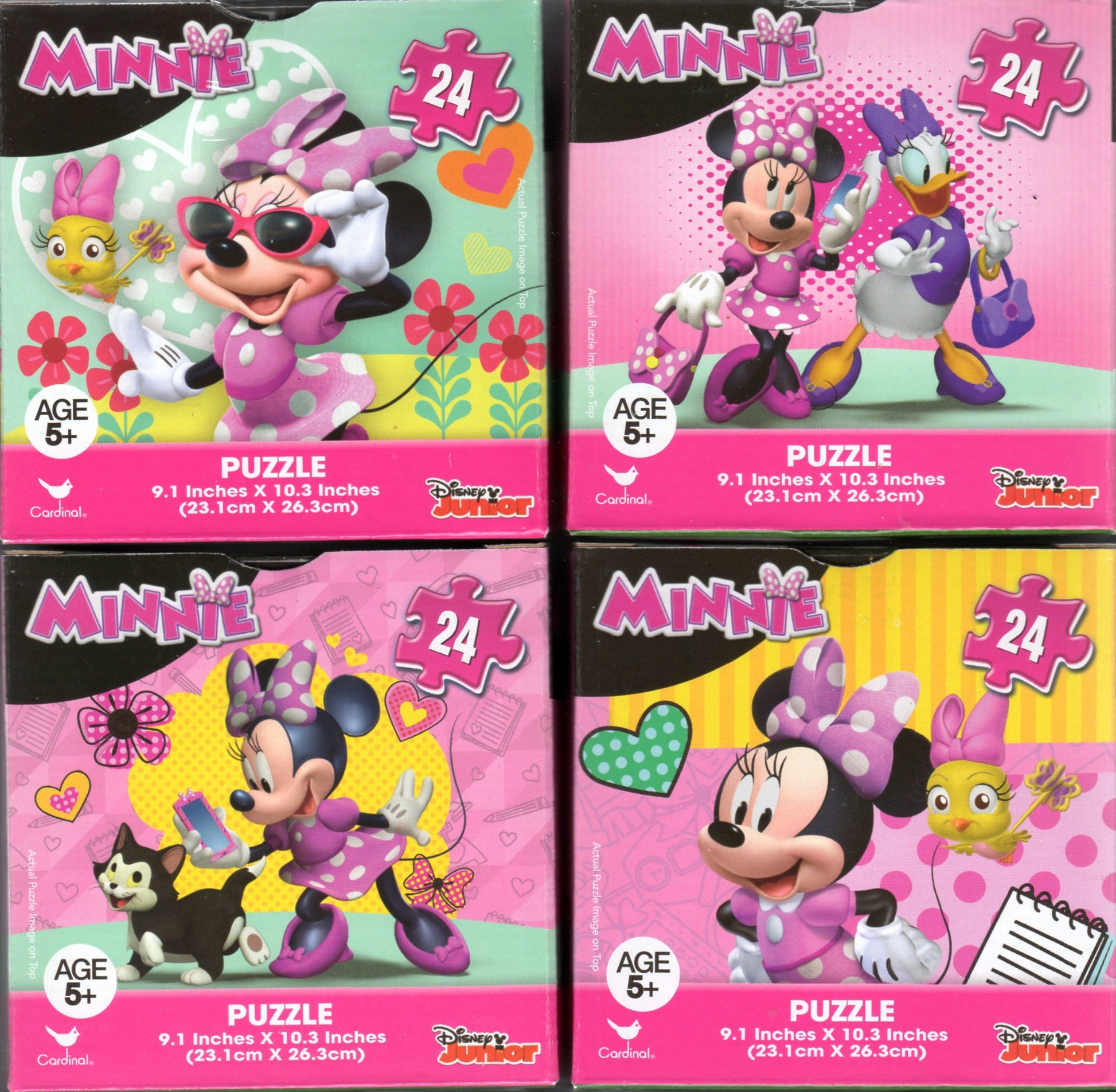 Cardinal Minnie Mouse Bundle of 4 24 Pieces in Cube Shaped Boxes. Gift Set of Puzzles for Girls Ages 5+ 10.3 Inch X 9.1 Inch Puz