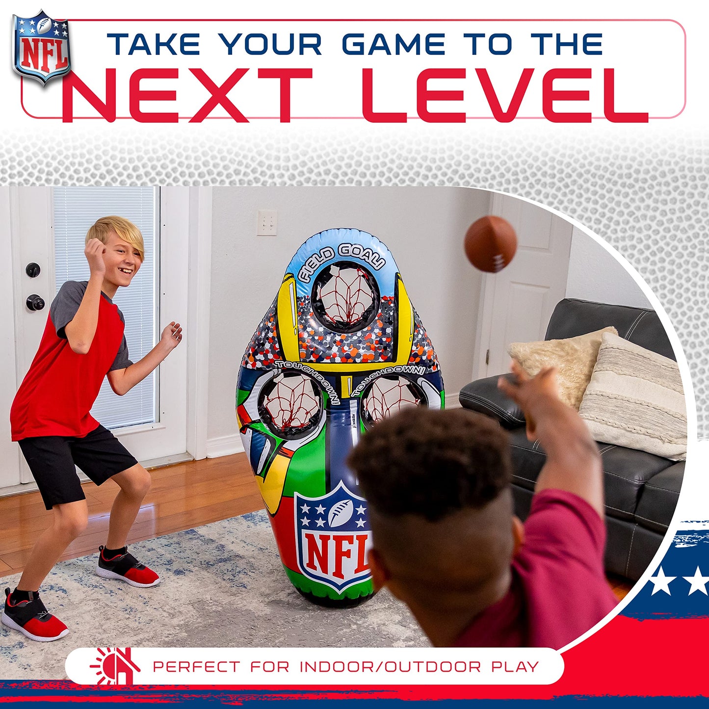 Franklin Sports NFL Inflatable Target Toss Game - Kids Mini Football tossing Game Set - Portable Indoor + Outdoor Toy Football Target + Mini Footballs - 51