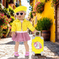 18 Inch Doll Clothes And Doll Accessories Case Luggage Travel Play Set Include Yellow Jacket, Top, Skirt, Hat, Handbag, Glasses, Bracelet... (No Doll)