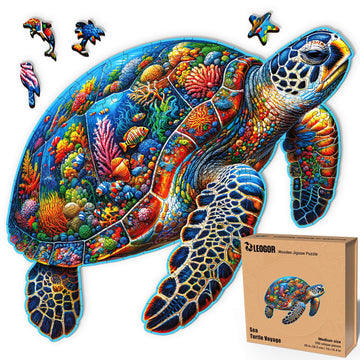 Sea Turtle Voyage - 200 Piece Wooden Puzzles for mature-themeds - 16 x 10.4 in - Extra-Thick 5 mm Wood Puzzle  Hand-Shaped Pieces  Marine Life Mosaic Design - enhanced Gift for Puzzle Lovers by LEOGOR