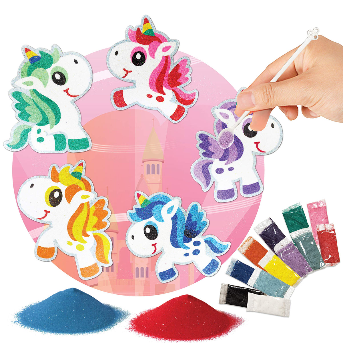 VHALE Peel and Stick Magnetic Sand Art Board, 5 MDF Sand Art Sets with Non Scratch Magnets, Peel, Sprinkle and Stick Designs, 12