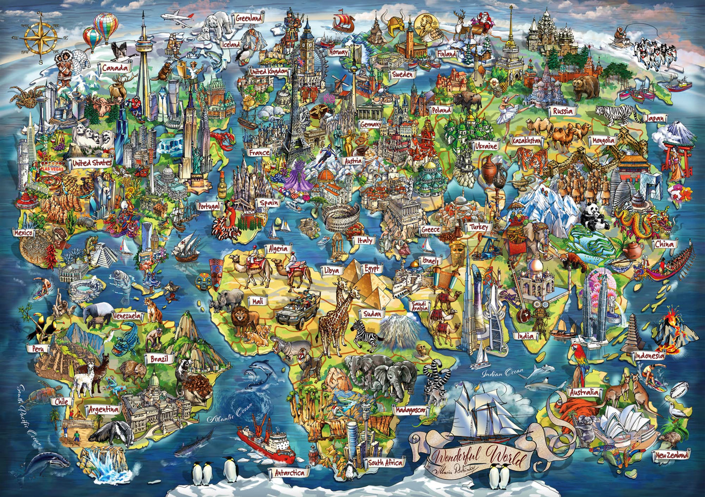 Anatolian 3000 Piece Jigsaw Puzzle - Wonderful World Map, Model 4923, Multicolor Cardboard, Standard Size