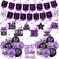 Purple 16Th Birthday Decorations For Girls Boys Purple Black 16Th Birthday Banner Hanging Swirls 16Th Birthday Balloons Happy 16Th Birthday Cake Topper For Purple Cheer To 16 Years Party Supplies