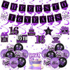Purple 16Th Birthday Decorations For Girls Boys Purple Black 16Th Birthday Banner Hanging Swirls 16Th Birthday Balloons Happy 16Th Birthday Cake Topper For Purple Cheer To 16 Years Party Supplies