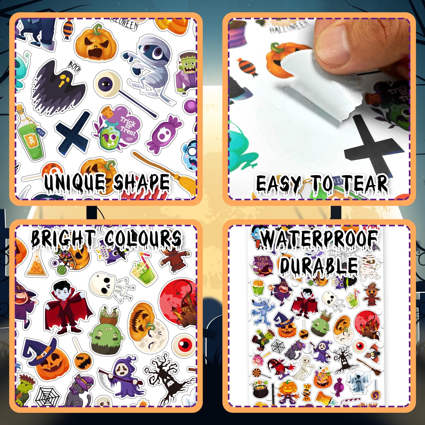 Linaye 24 Sheets Halloween Stickers For Kids, 1260Pcs Adhesive Halloween Stickers, Halloween Stickers Bulk For Kids Cute Small S