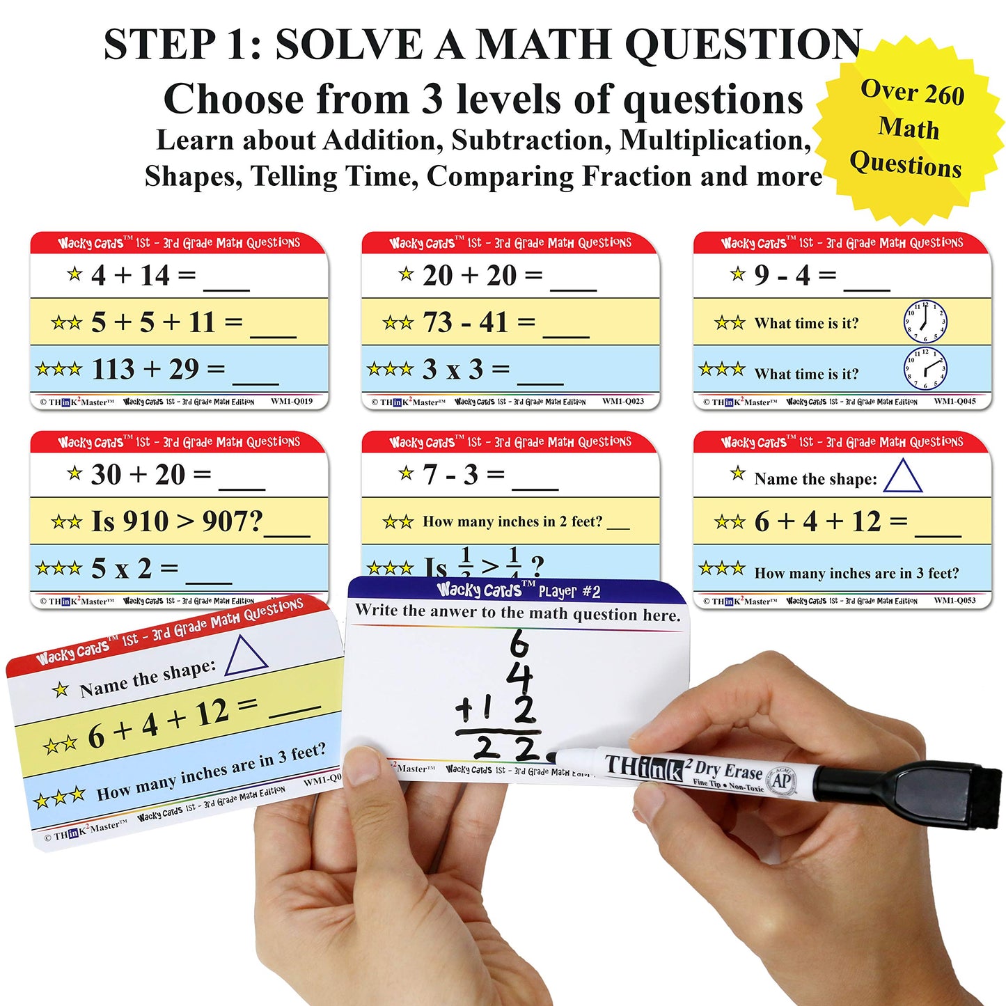 Think2Master Wacky Cards 1st - 3rd Grade. Math Card Game for Families & Classroom. Make Hilarious Sentences While Practicing Mat