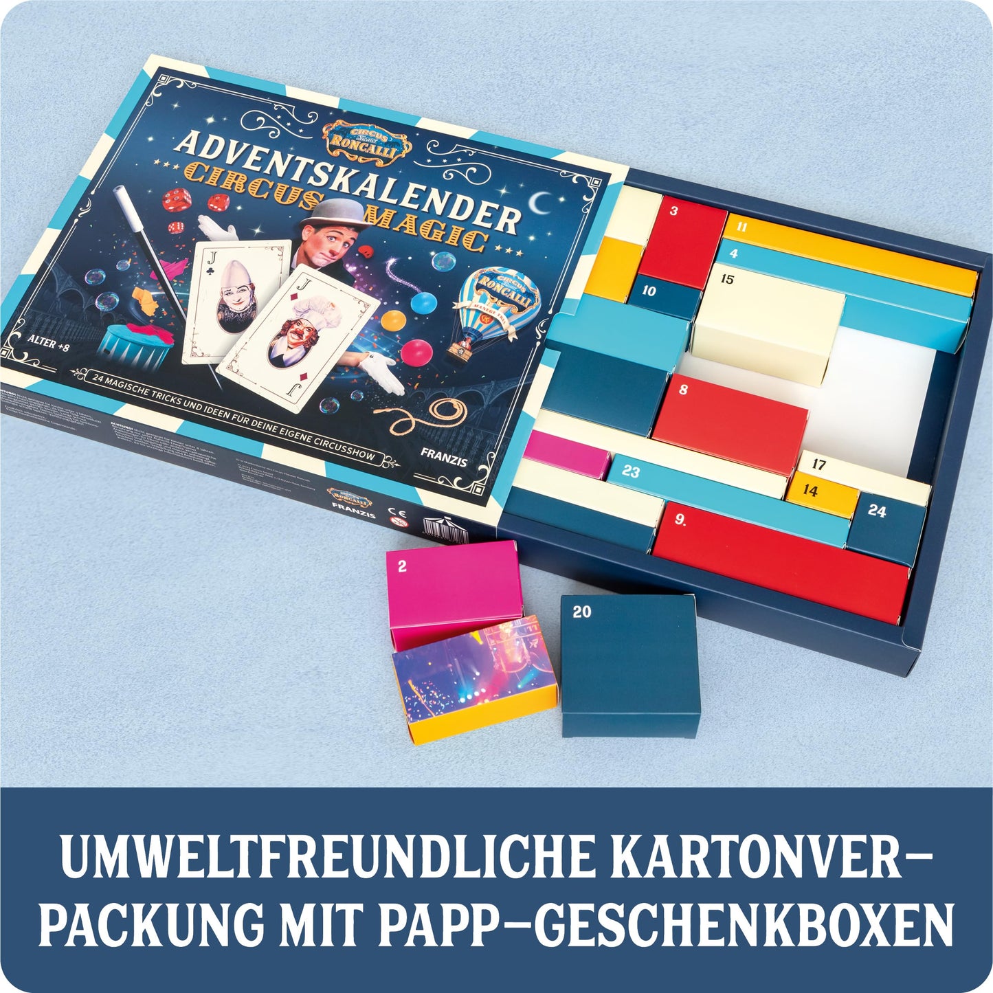 Franzis 67188 Circus Roncalli Advent Calendar, 24 Magic Tricks And Ideas For Your Own Circus Show, For Children From 8 Years