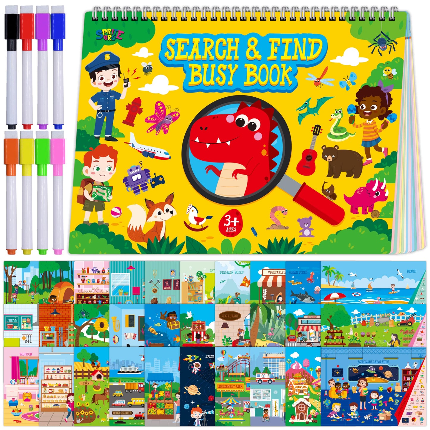 Spritegru Search & Find Book, 30 Different Themes 32 Pages Activities Book, Montessori Learning Toy Educational Game Autism Sensory Toys For Preschool Girls And Boys Ages 3, 4, 5, 6